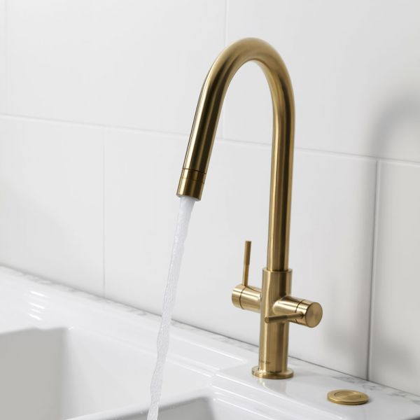 Clearwater Topaz J Dual Lever Brushed Brass Twist & Spray Monobloc Kitchen Sink Mixer Tap #5