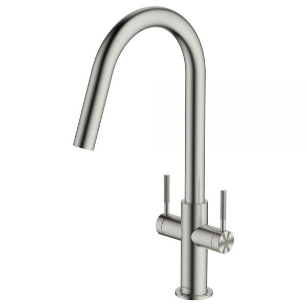 Clearwater Topaz J Dual Lever Brushed Nickel Twist & Spray Monobloc Kitchen Sink Mixer Tap
