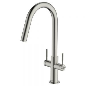 Clearwater Topaz J Dual Lever Brushed Nickel Twist & Spray Monobloc Kitchen Sink Mixer Tap
