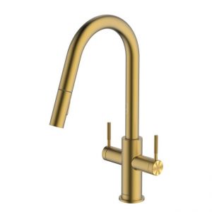 Clearwater Topaz Dual Lever Brushed Brass Pull Out Monobloc Kitchen Sink Mixer Tap