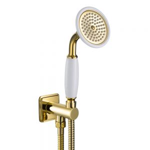 JTP Grosvenor Antique Brass Square Shower Kit with Wall Outlet, Handset and Hose