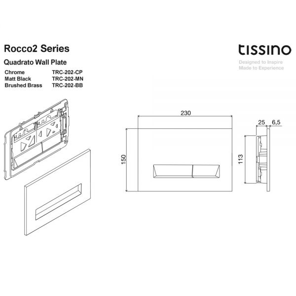 Tissino Rocco2 Quadrato Dual Flush Plate Brushed Brass #2