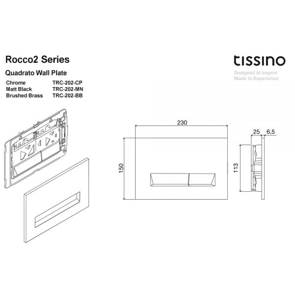 Tissino Rocco2 Quadrato Dual Flush Plate Matt Black #2