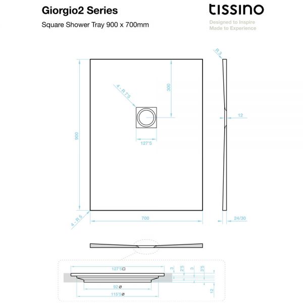 Tissino Giorgio2 900 x 700 Rectangular Slate Effect Shower Tray #2