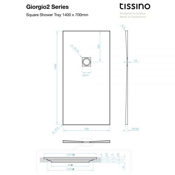 Tissino Giorgio2 1400 x 700 Rectangular White Slate Effect Shower Tray #2