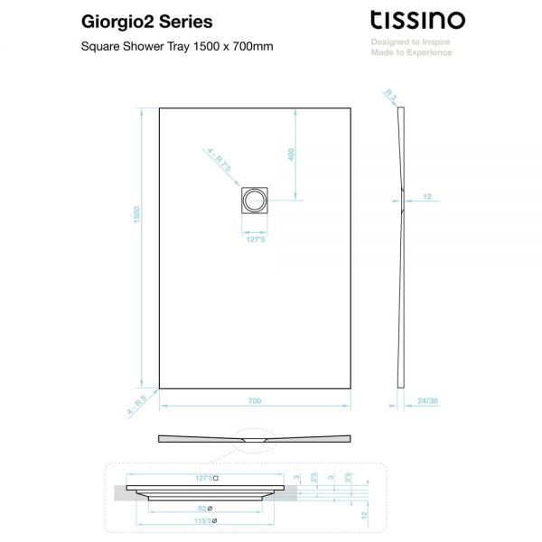 Tissino Giorgio2 1500 x 700 Rectangular Grey Slate Effect Shower Tray #2