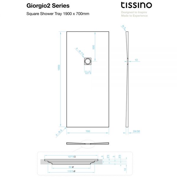 Tissino Giorgio2 1900 x 700 Rectangular Black Slate Effect Shower Tray #2