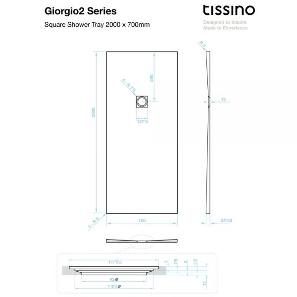 Tissino Giorgio2 2000 x 700 Rectangular Slate Effect Shower Tray #2
