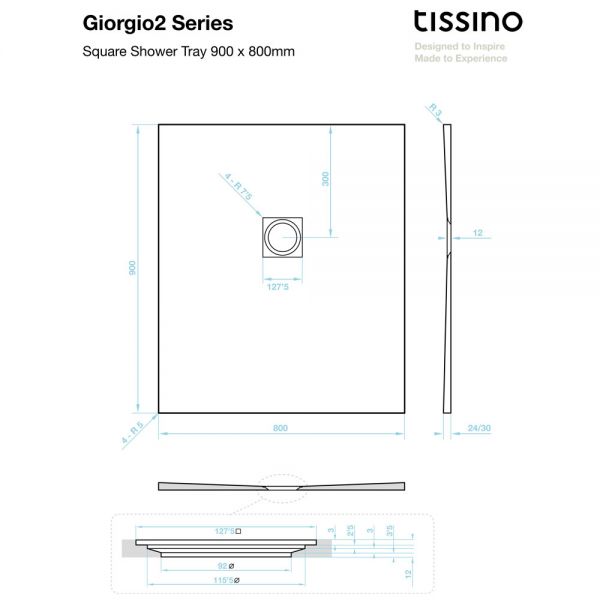 Tissino Giorgio2 900 x 800 Rectangular Black Slate Effect Shower Tray #2