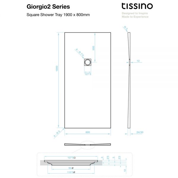 Tissino Giorgio2 1900 x 800 Rectangular White Slate Effect Shower Tray #2