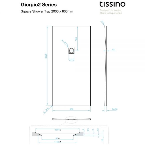 Tissino Giorgio2 2000 x 800 Rectangular Slate Effect Shower Tray #2