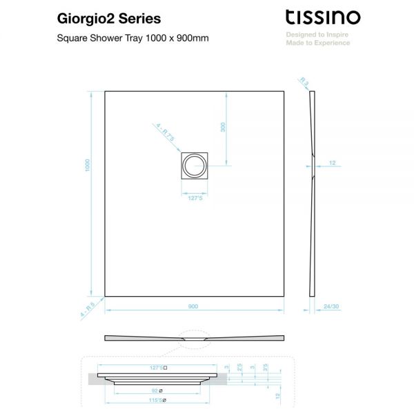 Tissino Giorgio2 1000 x 900 Rectangular Grey Slate Effect Shower Tray #2