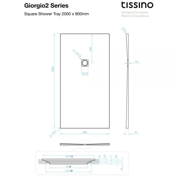 Tissino Giorgio2 2000 x 900 Rectangular Soft Taupe Slate Effect Shower Tray #2
