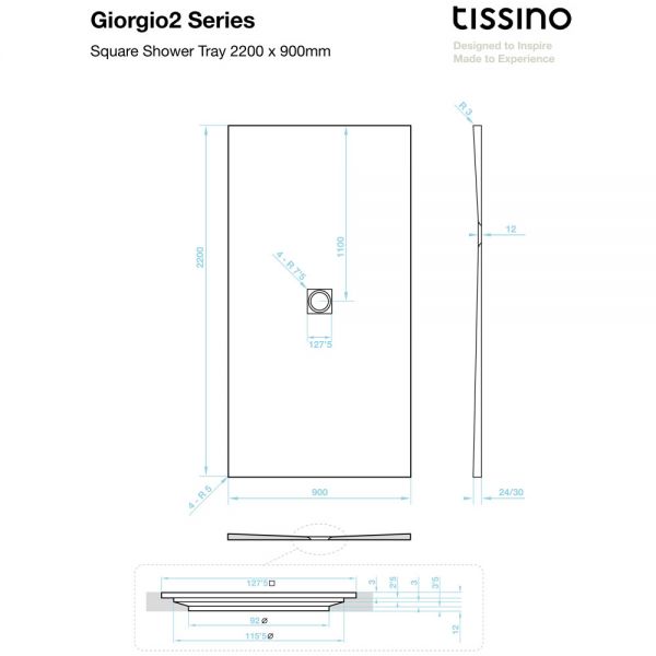 Tissino Giorgio2 2200 x 900 Rectangular Soft Taupe Slate Effect Shower Tray #2