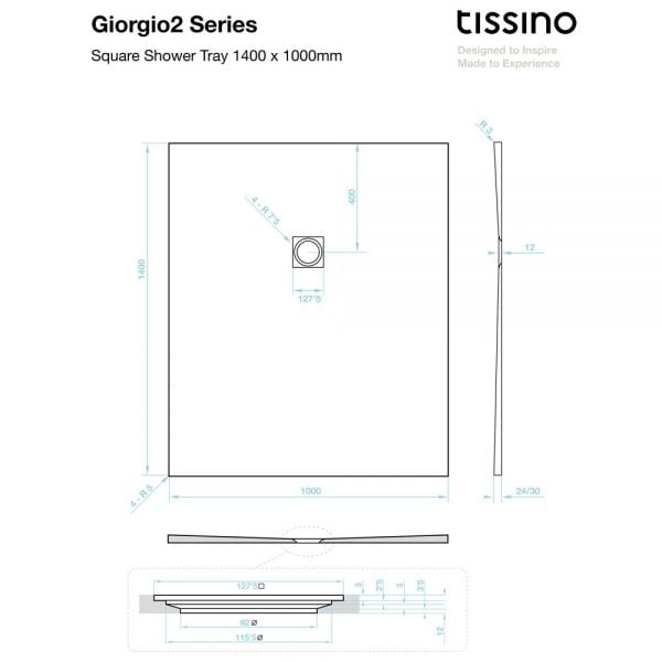 Tissino Giorgio2 1400 x 1000 Rectangular Black Slate Effect Shower Tray #2