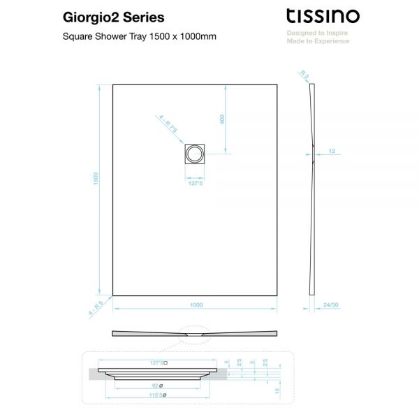 Tissino Giorgio2 1500 x 1000 Rectangular Soft Taupe Slate Effect Shower Tray #2