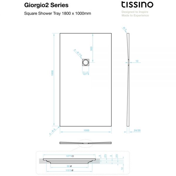 Tissino Giorgio2 1800 x 1000 Rectangular Slate Effect Shower Tray #2