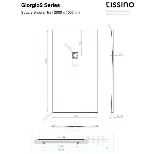 Tissino Giorgio2 2000 x 1000 Rectangular Soft Taupe Slate Effect Shower Tray #2