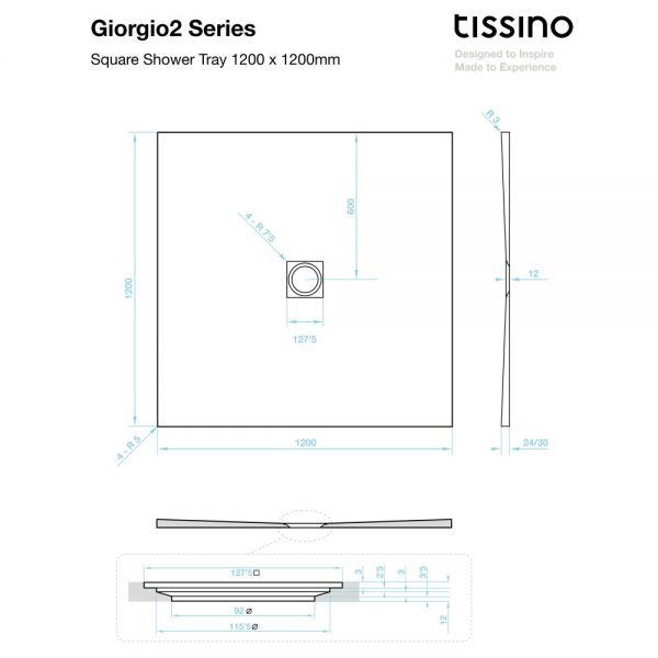 Tissino Giorgio2 1200 x 1200 Square Slate Effect Shower Tray #2