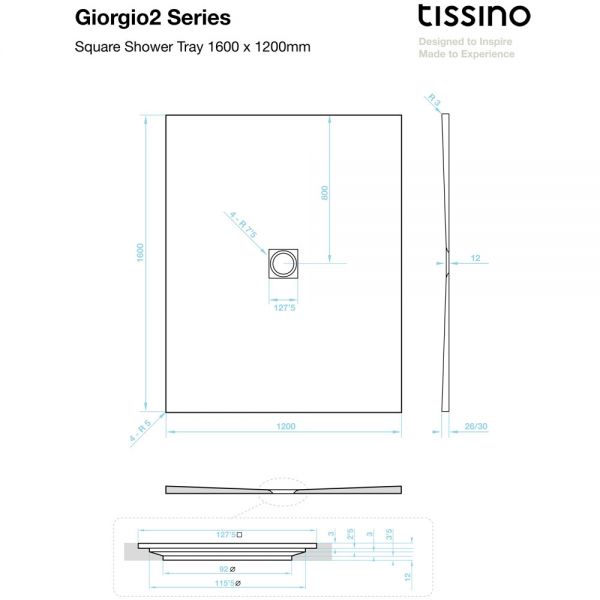 Tissino Giorgio2 1600 x 1200 Rectangular Black Slate Effect Shower Tray #2
