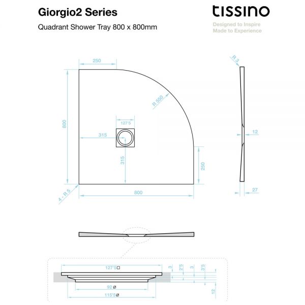 Tissino Giorgio2 800 x 800 Quadrant Slate Effect Shower Tray #2