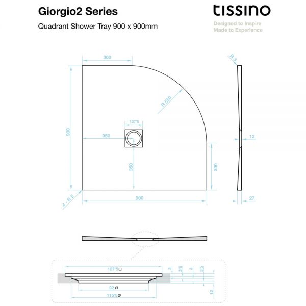 Tissino Giorgio2 900 x 900 Quadrant Soft Taupe Slate Effect Shower Tray #2