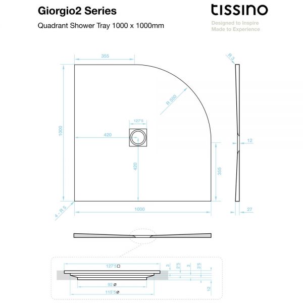 Tissino Giorgio2 1000 x 1000 Quadrant Slate Effect Shower Tray #2