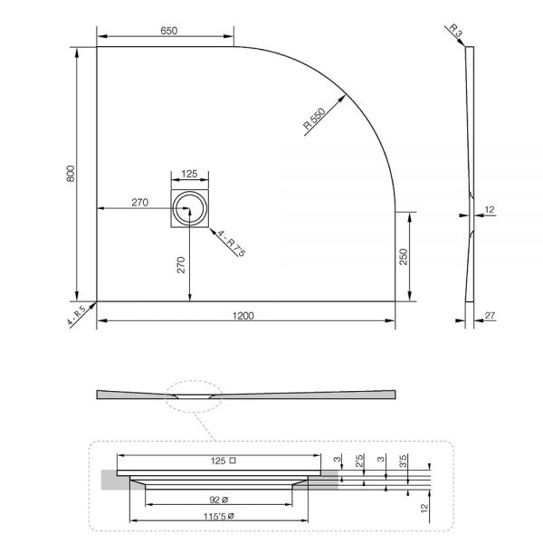Tissino Giorgio2 1200 x 800 Offset Quadrant Left Hand White Slate Effect Shower Tray #2