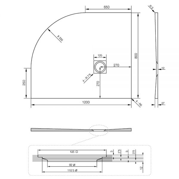 Tissino Giorgio2 1200 x 800 Offset Quadrant Right Hand Grey Slate Effect Shower Tray #2