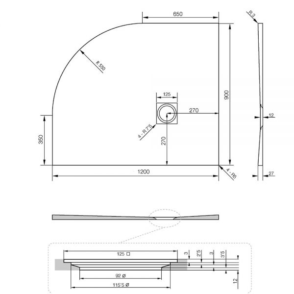Tissino Giorgio2 1200 x 900 Offset Quadrant Right Hand White Slate Effect Shower Tray #2