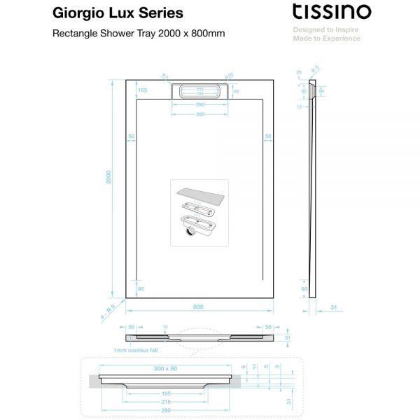 Tissino Giorgio Lux 2000 x 800 Rectangular Slate Effect Shower Tray #3