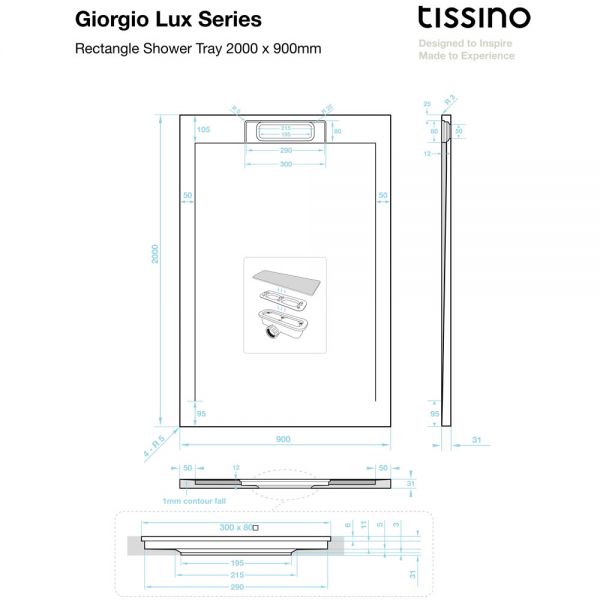 Tissino Giorgio Lux 2000 x 900 Rectangular Slate Effect Shower Tray #3