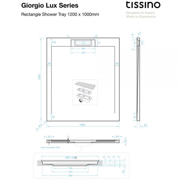 Tissino Giorgio Lux 1200 x 1000 Rectangular Slate Effect Shower Tray #3