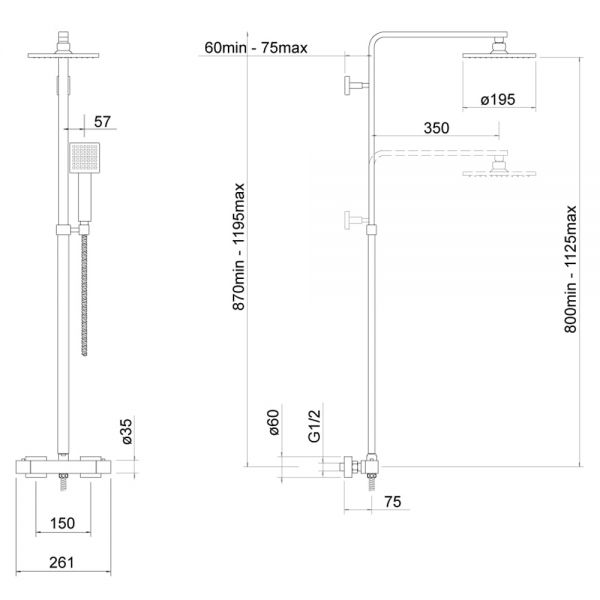 Trisen Zacha Black Square Thermostatic Exposed Bar Shower Valve Kit