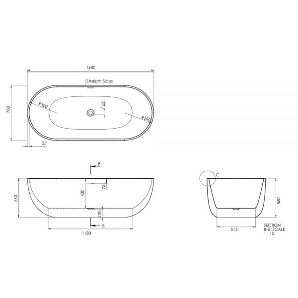 Tissino Tanaro 1680 x 780 Freestanding Double Ended Bath #6
