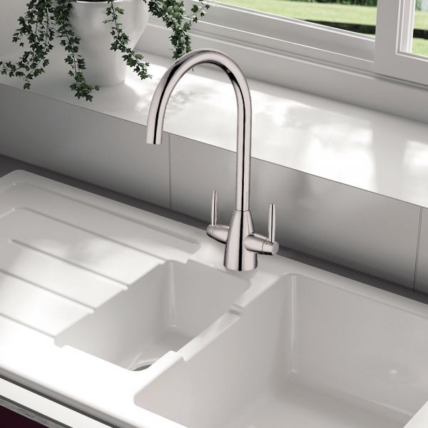 Clearwater Tutti Dual Lever Brushed Nickel Twist & Spray Monobloc Kitchen Sink Mixer Tap #2