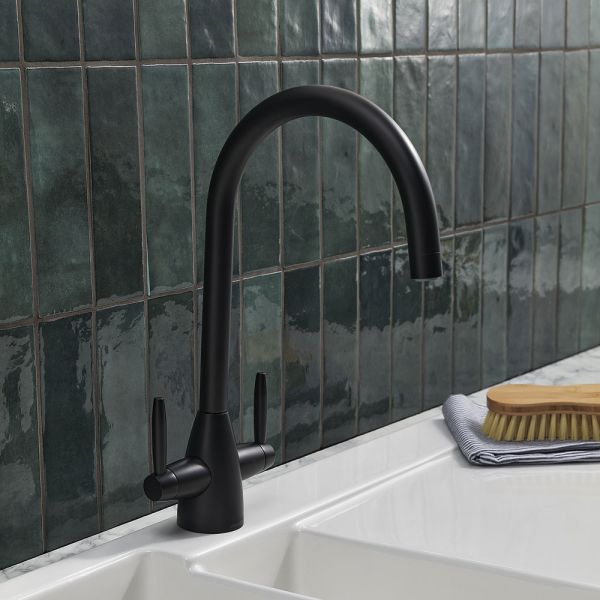 Clearwater Tutti Dual Lever Matt Black Twist & Spray Monobloc Kitchen Sink Mixer Tap #2