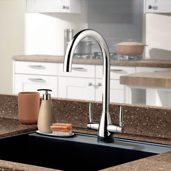 Clearwater Tutti Dual Lever Chrome Twist & Spray Monobloc Kitchen Sink Mixer Tap #2