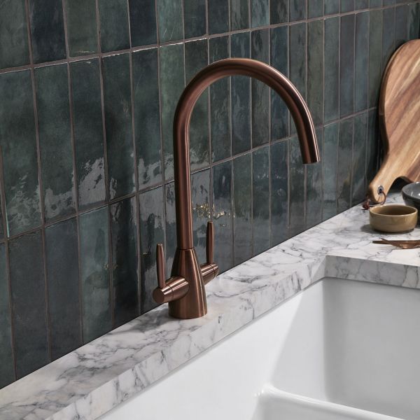 Clearwater Tutti Dual Lever Regency Copper Twist & Spray Monobloc Kitchen Sink Mixer Tap #2