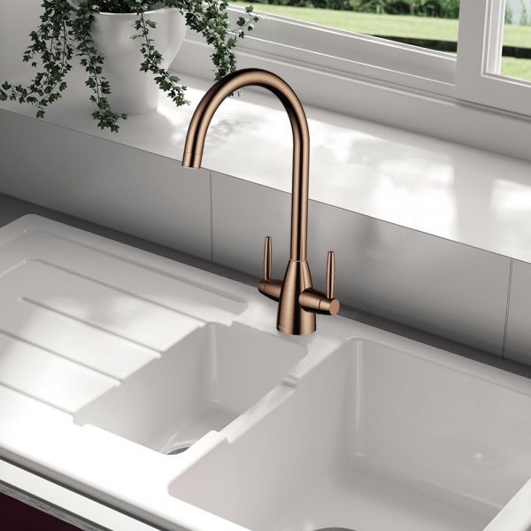 Clearwater Tutti Dual Lever Regency Copper Twist & Spray Monobloc Kitchen Sink Mixer Tap #3