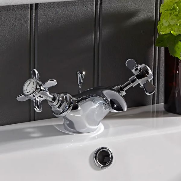 Tavistock Varsity Chrome Mono Duel Cross Head Basin Mixer Tap with Waste #2