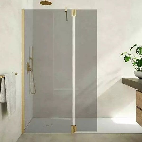 Tissino Armano Brushed Brass 1400mm Grey Glass Wet Room Walk In Shower Panel