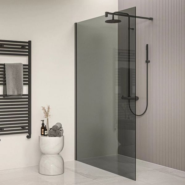 Tissino Armano Matt Black 1100mm Grey Glass Wet Room Walk In Shower