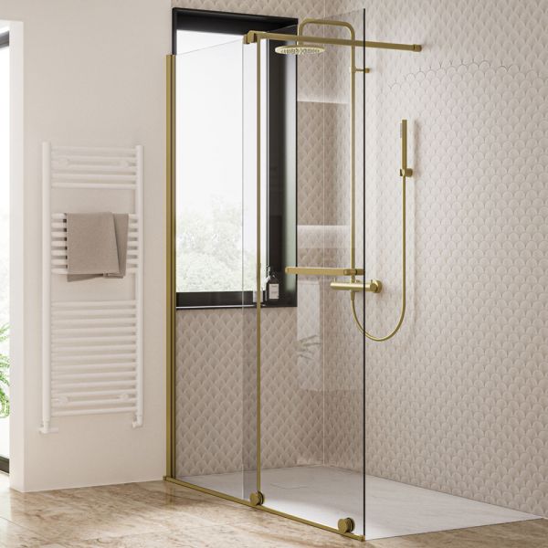 Tissino Armano Roller Brushed Brass 1000mm Sliding Shower Door Left Hand