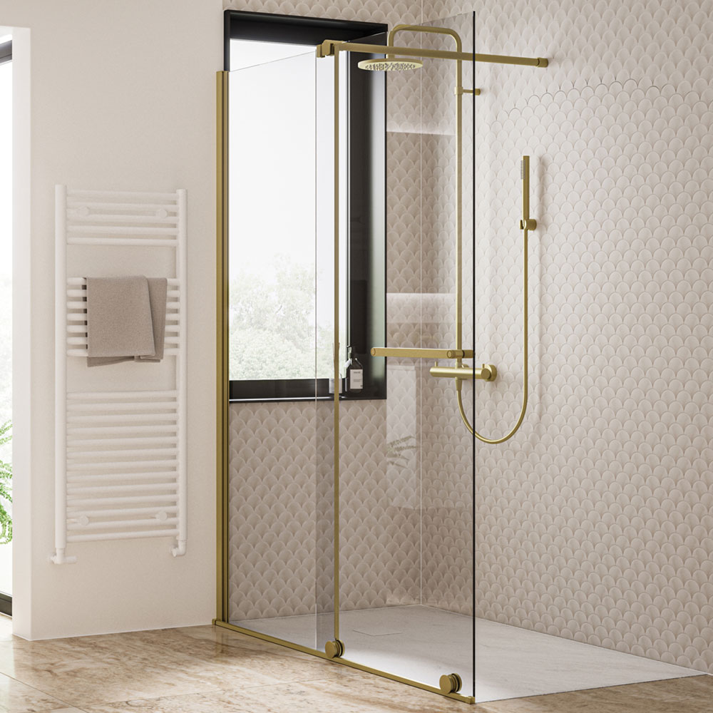 Tissino Armano Roller Brushed Brass 1200mm Sliding Shower Door Left Hand Tissino Armano Roller Brushed Brass 1200mm Sliding Shower Door Left Hand