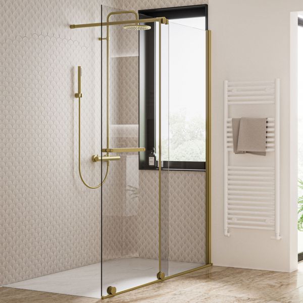 Tissino Armano Roller Brushed Brass 1000mm Sliding Shower Door Right Hand