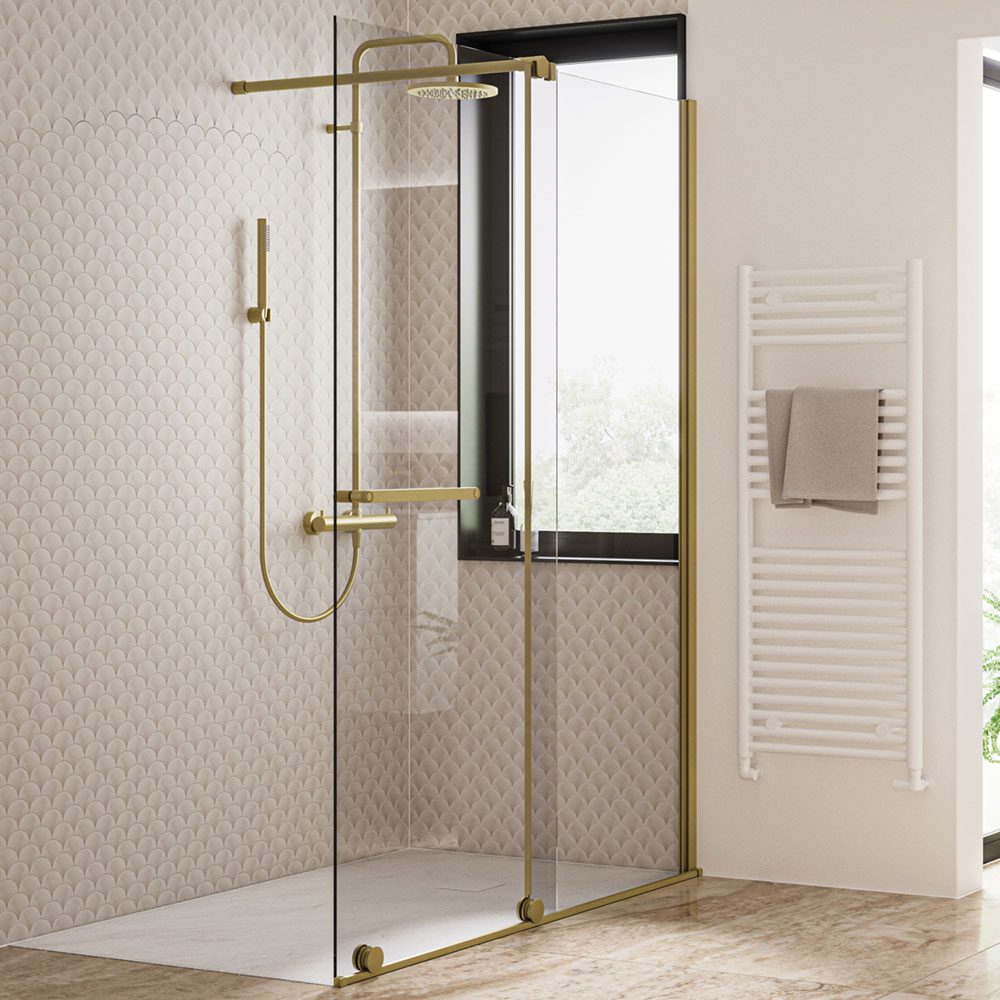 Tissino Armano Roller Brushed Brass 1000mm Sliding Shower Door Right Hand Tissino Armano Roller Brushed Brass 1000mm Sliding Shower Door Right Hand