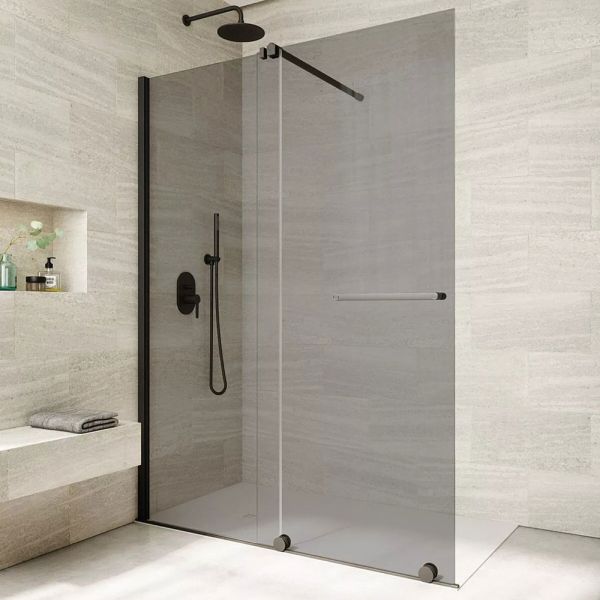 Tissino Armano Roller Matt Black 1700mm Sliding Shower Door Grey Glass Left Hand #2