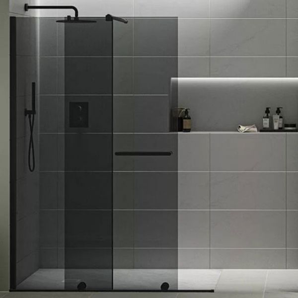 Tissino Armano Roller Matt Black 1600mm Sliding Shower Door Grey Glass Left Hand