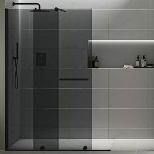 Tissino Armano Roller Matt Black 1200mm Sliding Shower Door Grey Glass Left Hand